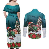F Caw F Raven Santa Couples Matching Off Shoulder Maxi Dress and Long Sleeve Button Shirt Funny Christmas - Wonder Print Shop