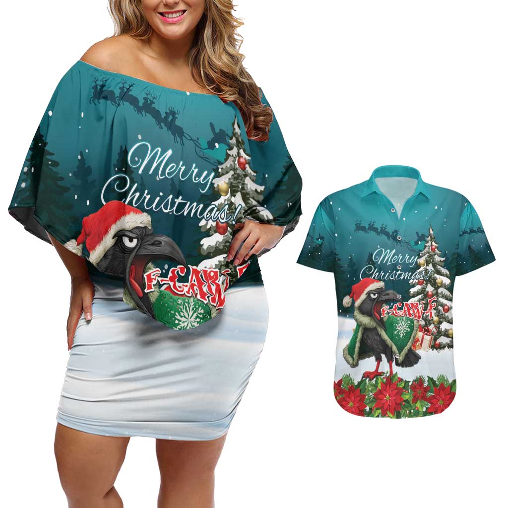F Caw F Raven Santa Couples Matching Off Shoulder Short Dress and Hawaiian Shirt Funny Christmas - Wonder Print Shop