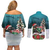F Caw F Raven Santa Couples Matching Off Shoulder Short Dress and Long Sleeve Button Shirt Funny Christmas - Wonder Print Shop