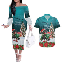 F Caw F Raven Santa Couples Matching Off The Shoulder Long Sleeve Dress and Hawaiian Shirt Funny Christmas - Wonder Print Shop