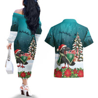 F Caw F Raven Santa Couples Matching Off The Shoulder Long Sleeve Dress and Hawaiian Shirt Funny Christmas - Wonder Print Shop