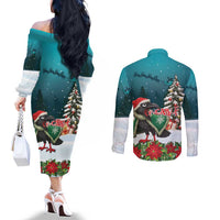 F Caw F Raven Santa Couples Matching Off The Shoulder Long Sleeve Dress and Long Sleeve Button Shirt Funny Christmas - Wonder Print Shop