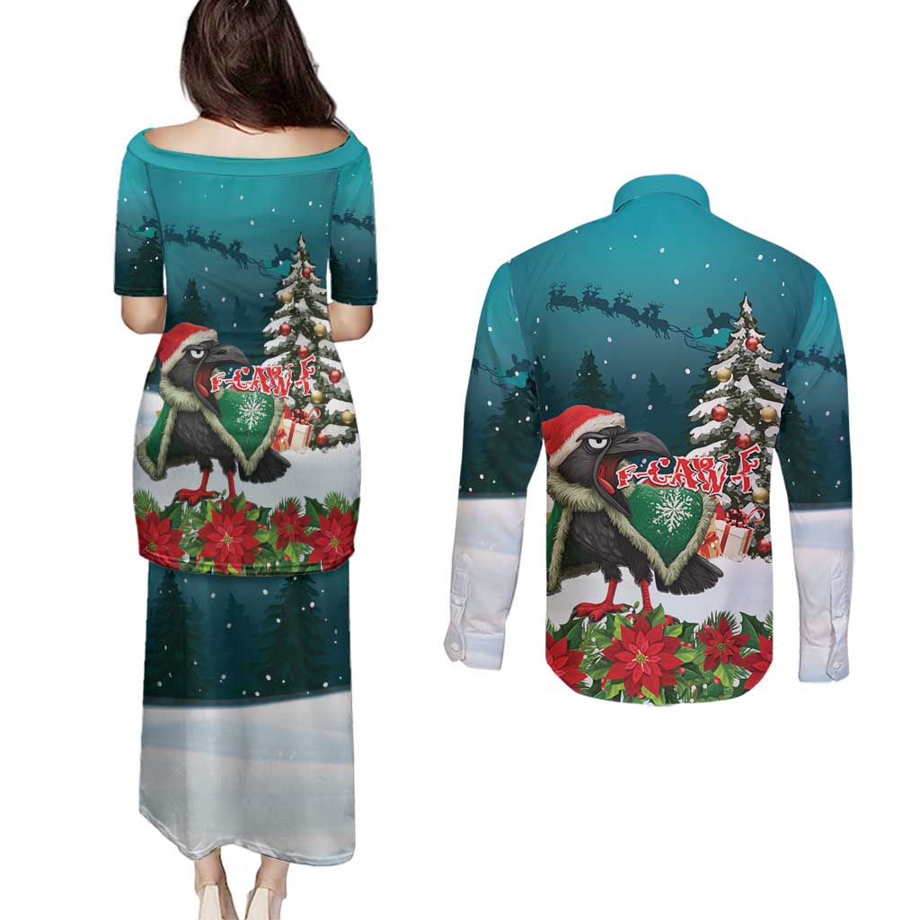 F Caw F Raven Santa Couples Matching Puletasi and Long Sleeve Button Shirt Funny Christmas - Wonder Print Shop