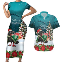 F Caw F Raven Santa Couples Matching Short Sleeve Bodycon Dress and Hawaiian Shirt Funny Christmas - Wonder Print Shop