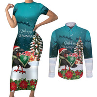 F Caw F Raven Santa Couples Matching Short Sleeve Bodycon Dress and Long Sleeve Button Shirt Funny Christmas - Wonder Print Shop