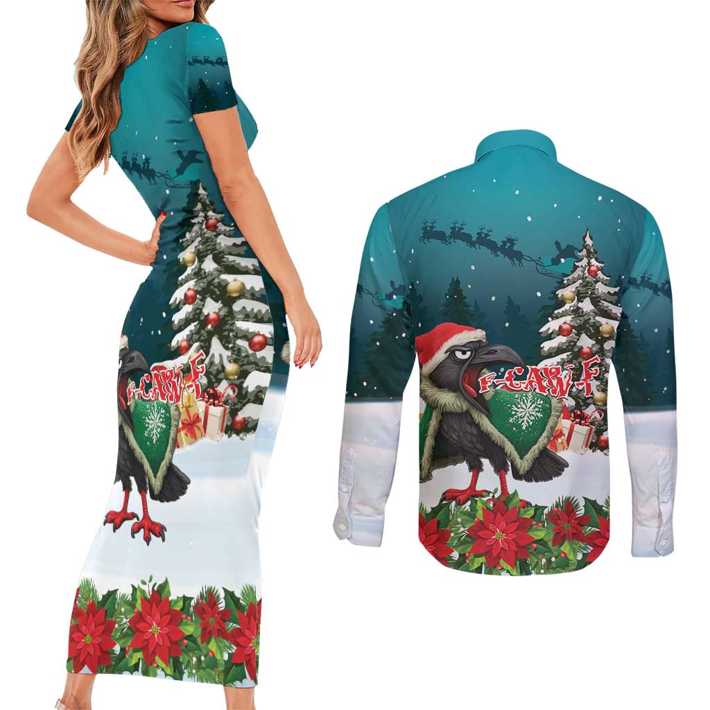 F Caw F Raven Santa Couples Matching Short Sleeve Bodycon Dress and Long Sleeve Button Shirt Funny Christmas - Wonder Print Shop