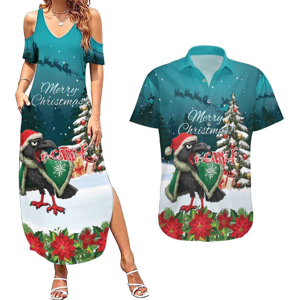 F Caw F Raven Santa Couples Matching Summer Maxi Dress and Hawaiian Shirt Funny Christmas - Wonder Print Shop