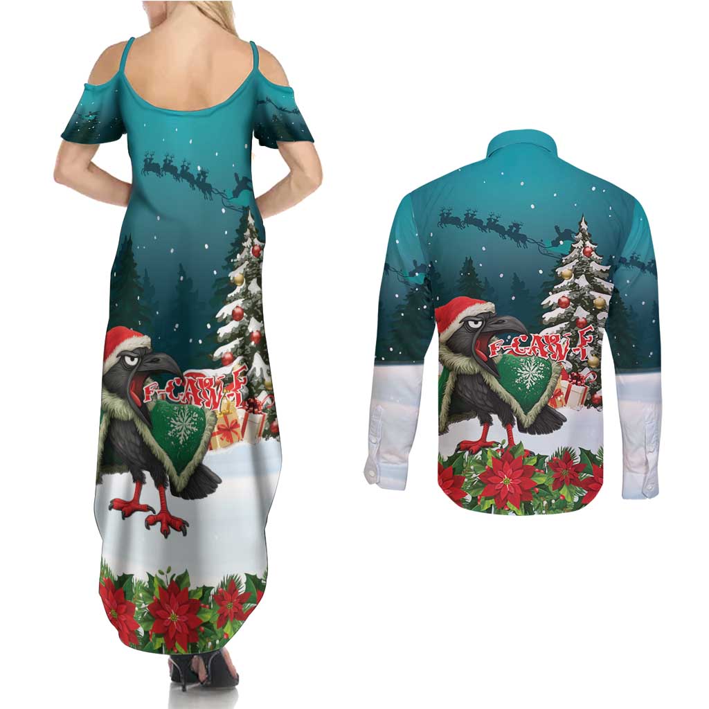 F Caw F Raven Santa Couples Matching Summer Maxi Dress and Long Sleeve Button Shirt Funny Christmas - Wonder Print Shop