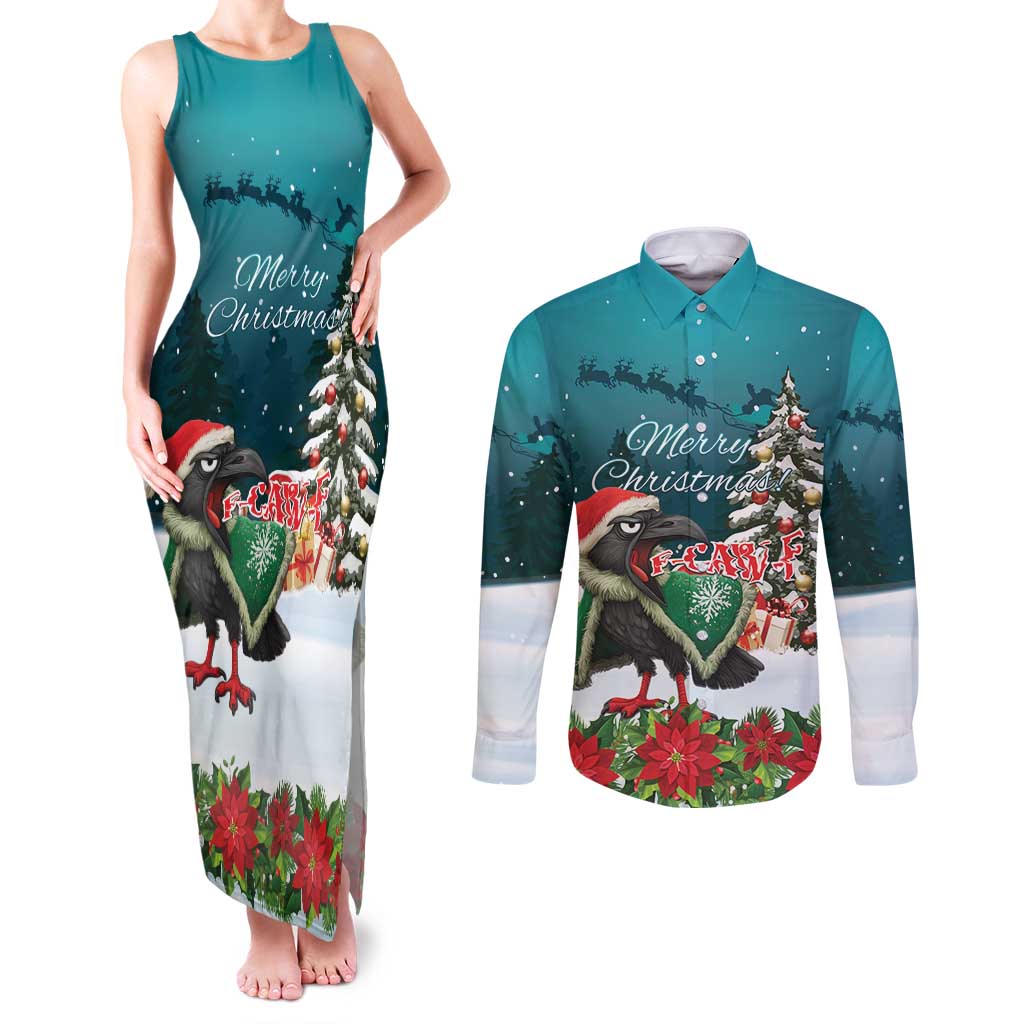F Caw F Raven Santa Couples Matching Tank Maxi Dress and Long Sleeve Button Shirt Funny Christmas - Wonder Print Shop