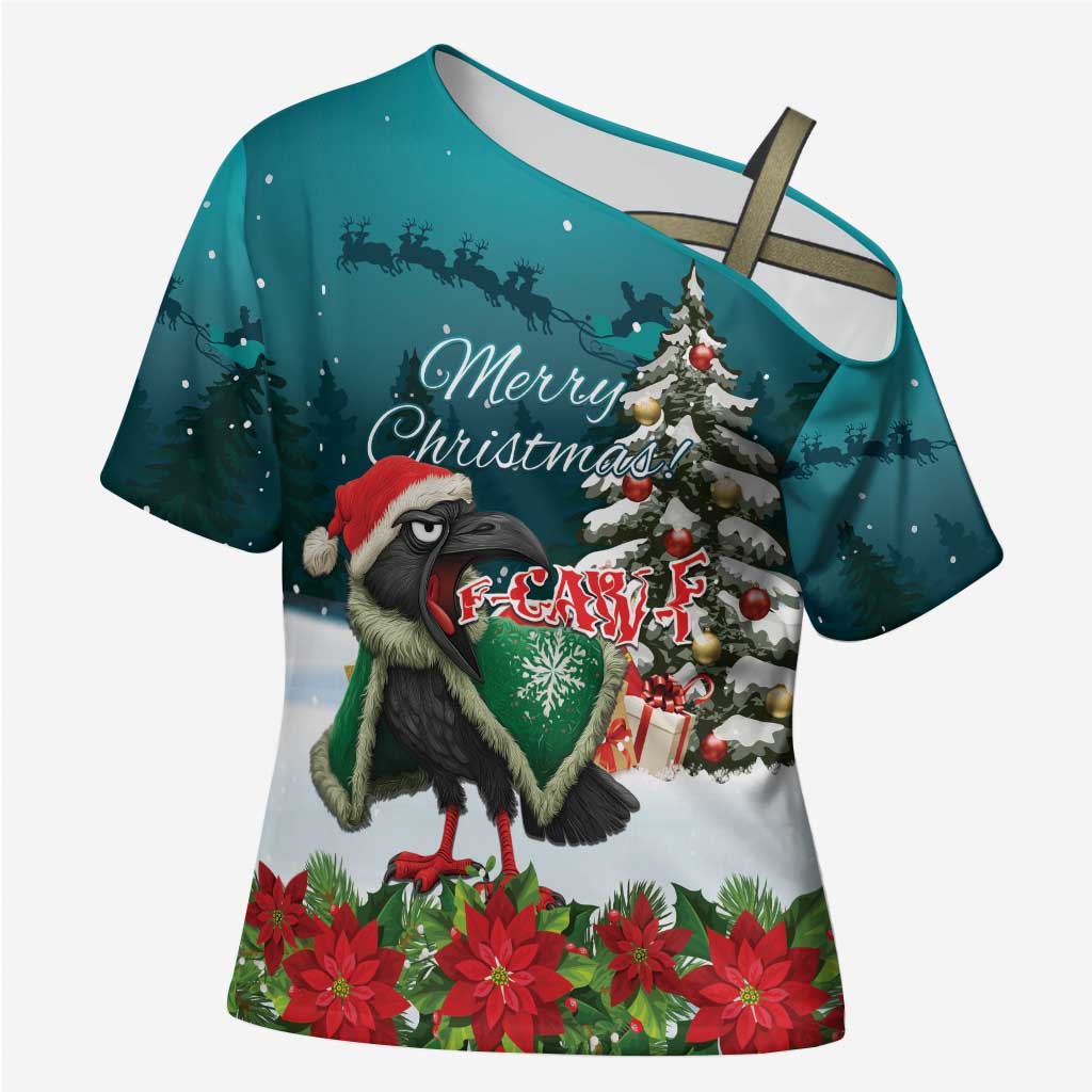 F Caw F Raven Santa Cross Shoulder Shirt Funny Christmas - Wonder Print Shop