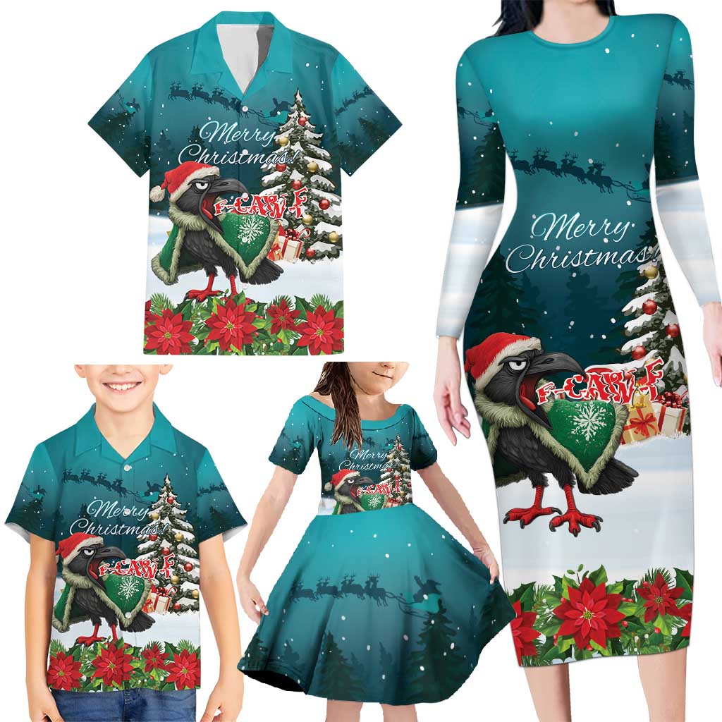 F Caw F Raven Santa Family Matching Long Sleeve Bodycon Dress and Hawaiian Shirt Funny Christmas - Wonder Print Shop