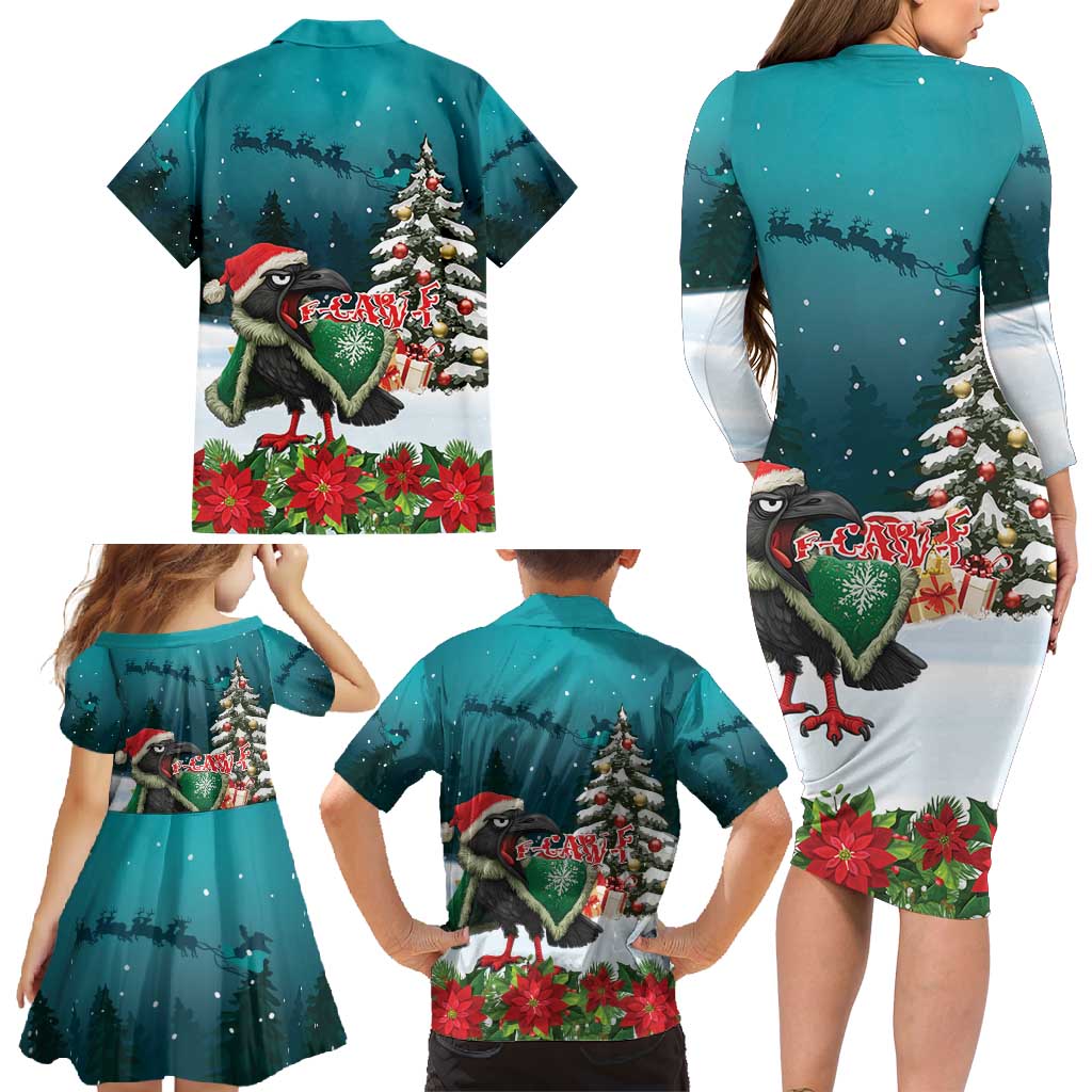 F Caw F Raven Santa Family Matching Long Sleeve Bodycon Dress and Hawaiian Shirt Funny Christmas - Wonder Print Shop