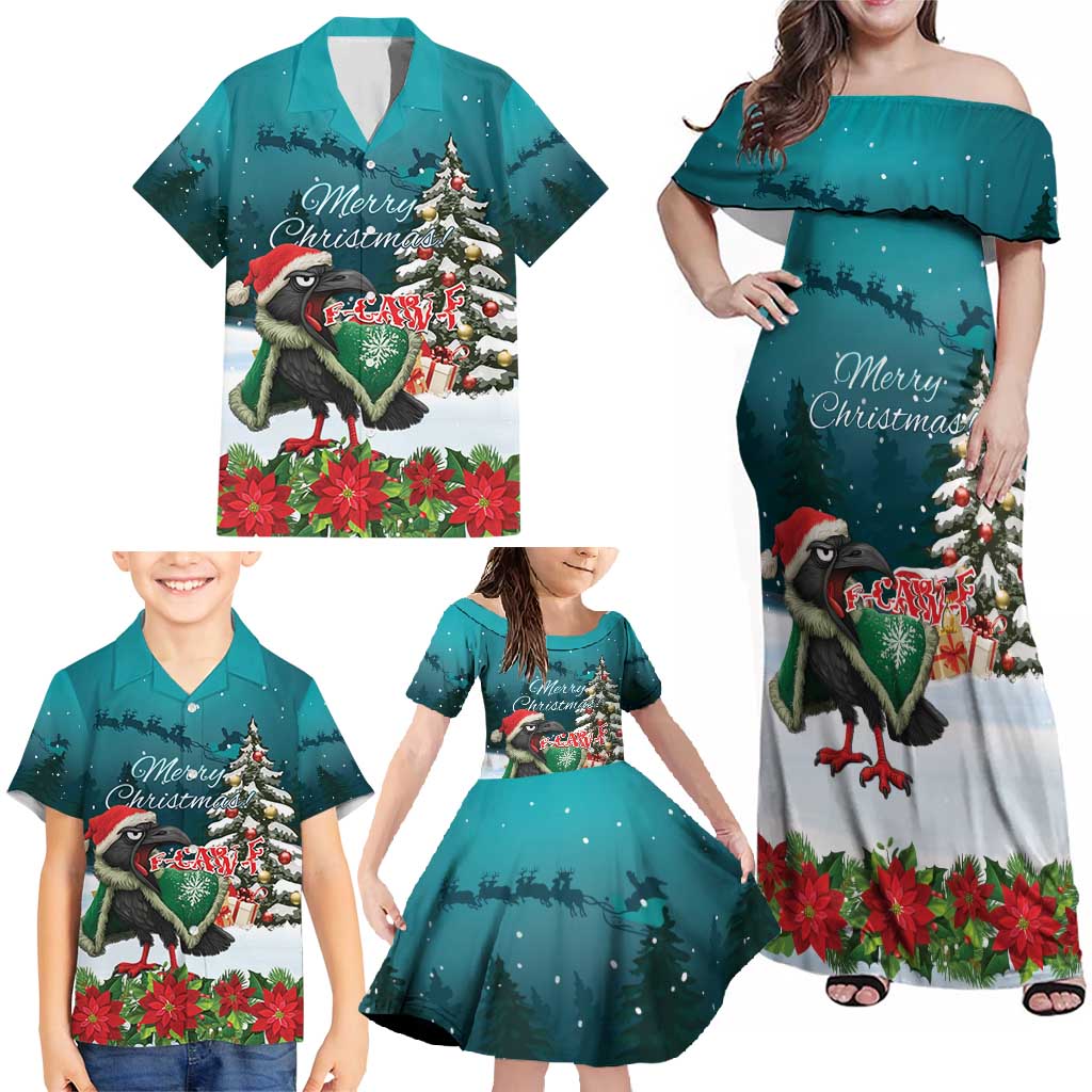 F Caw F Raven Santa Family Matching Off Shoulder Maxi Dress and Hawaiian Shirt Funny Christmas - Wonder Print Shop