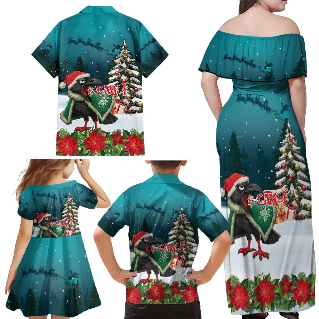F Caw F Raven Santa Family Matching Off Shoulder Maxi Dress and Hawaiian Shirt Funny Christmas - Wonder Print Shop