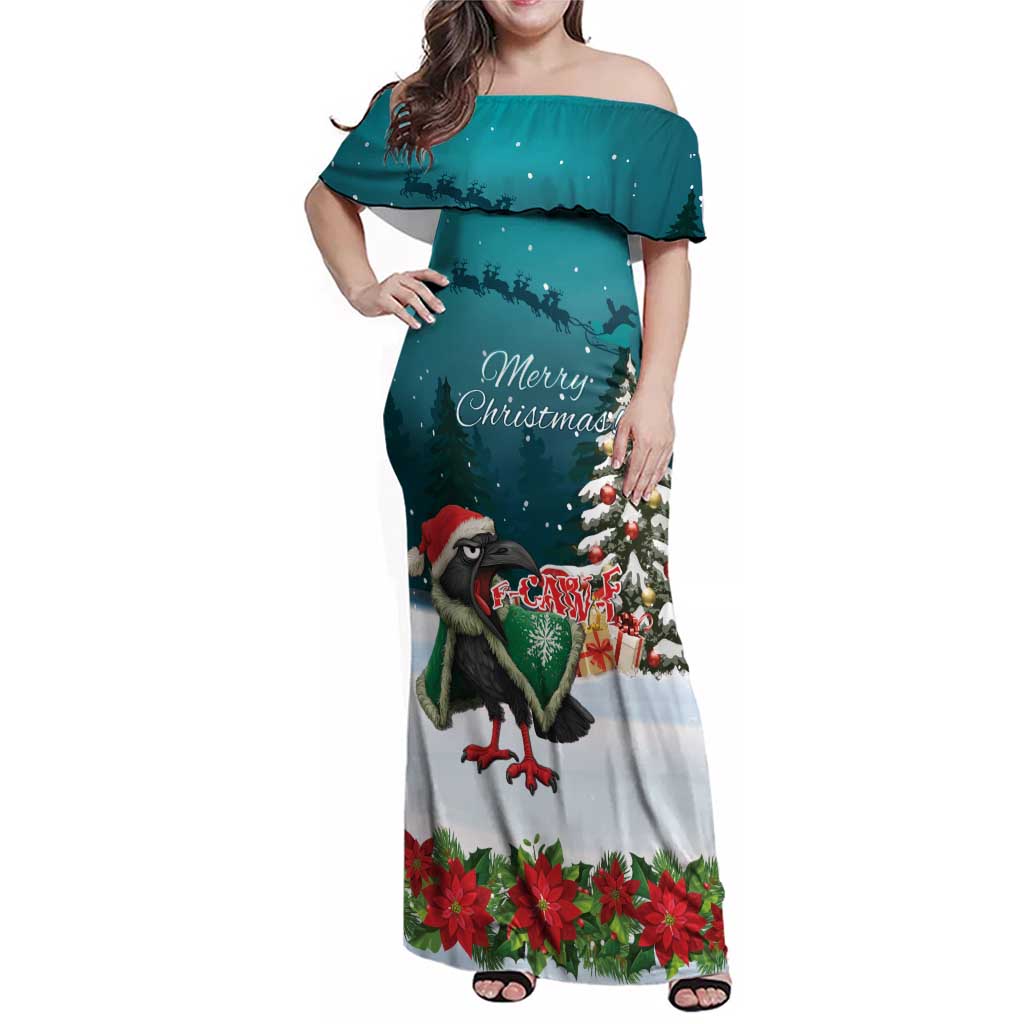 F Caw F Raven Santa Family Matching Off Shoulder Maxi Dress and Hawaiian Shirt Funny Christmas - Wonder Print Shop