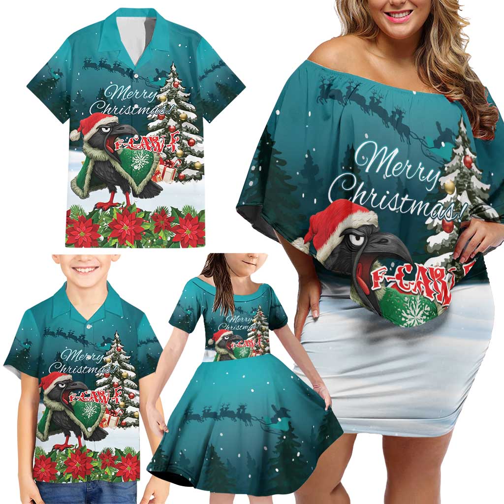 F Caw F Raven Santa Family Matching Off Shoulder Short Dress and Hawaiian Shirt Funny Christmas - Wonder Print Shop