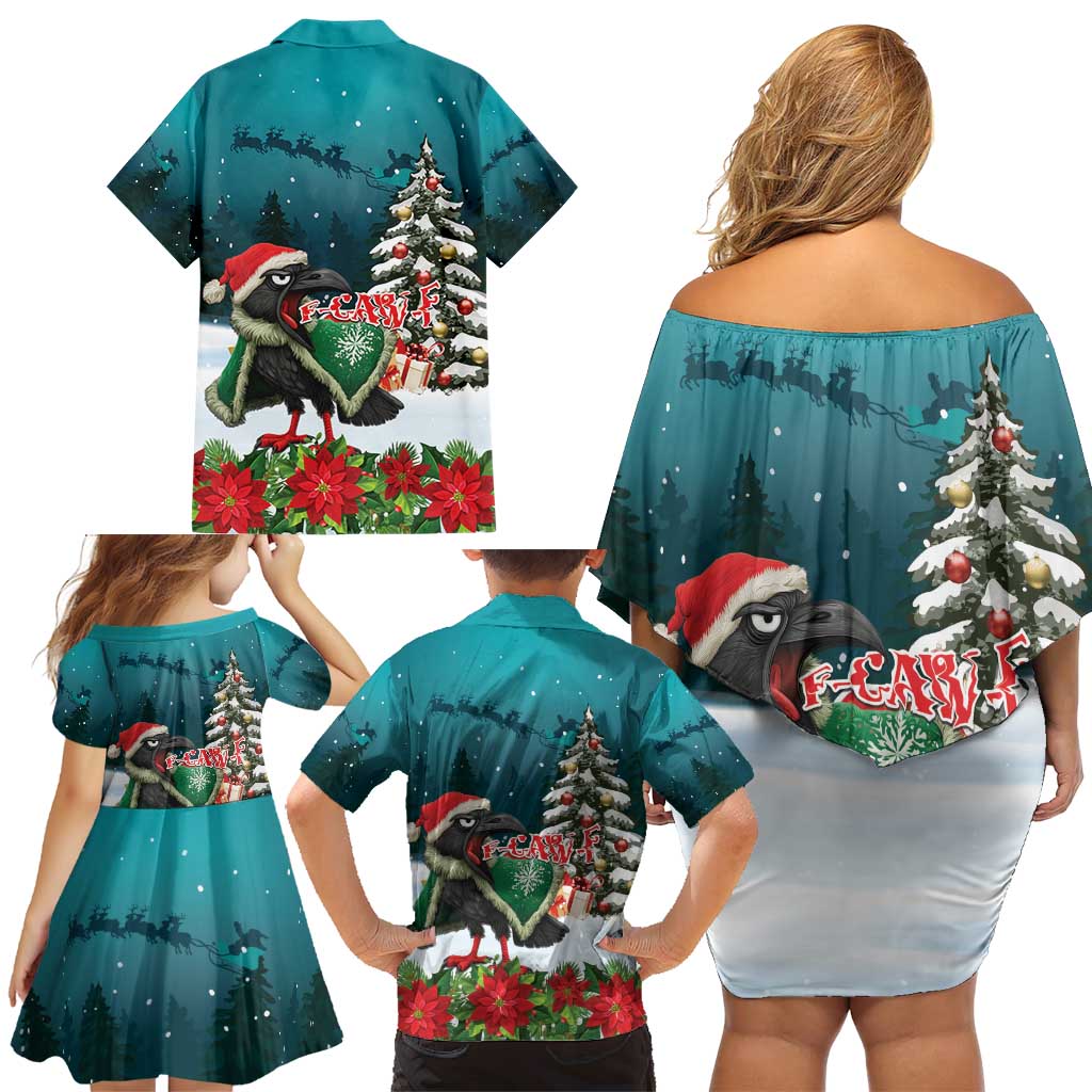 F Caw F Raven Santa Family Matching Off Shoulder Short Dress and Hawaiian Shirt Funny Christmas - Wonder Print Shop
