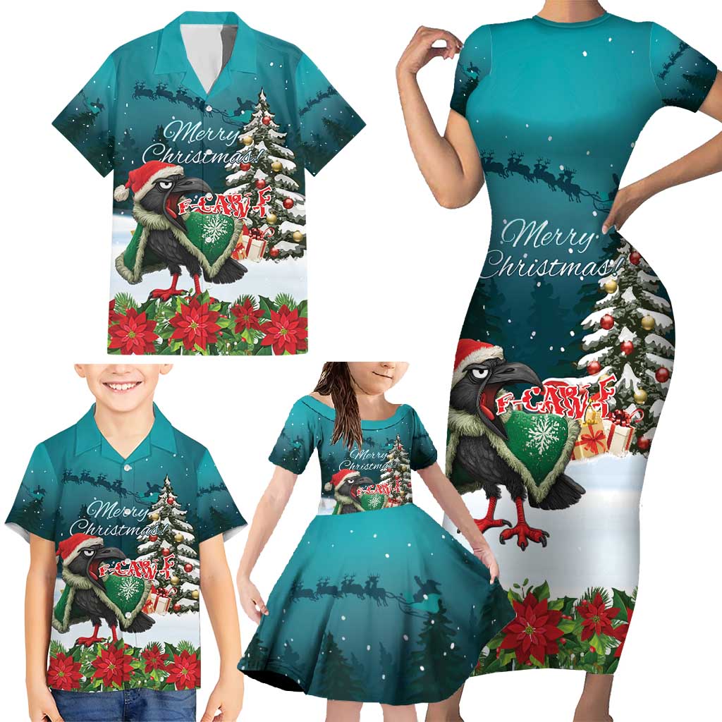 F Caw F Raven Santa Family Matching Short Sleeve Bodycon Dress and Hawaiian Shirt Funny Christmas - Wonder Print Shop