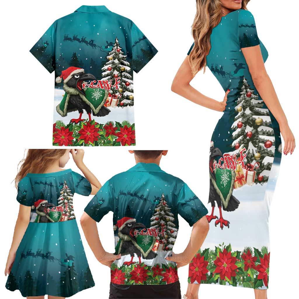 F Caw F Raven Santa Family Matching Short Sleeve Bodycon Dress and Hawaiian Shirt Funny Christmas - Wonder Print Shop