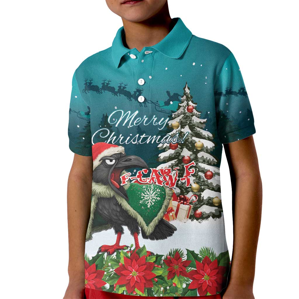 F Caw F Raven Santa Kid Polo Shirt Funny Christmas - Wonder Print Shop