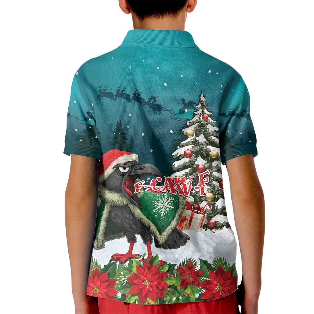 F Caw F Raven Santa Kid Polo Shirt Funny Christmas - Wonder Print Shop