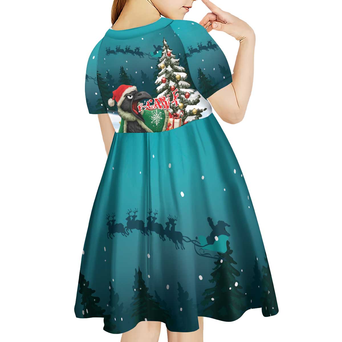 F Caw F Raven Santa Kid Short Sleeve Dress Funny Christmas - Wonder Print Shop