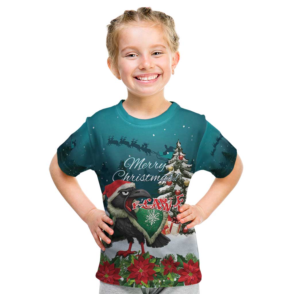 F Caw F Raven Santa Kid T Shirt Funny Christmas - Wonder Print Shop