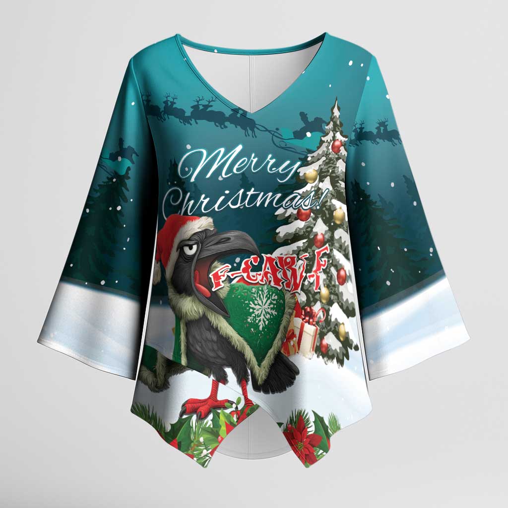 F Caw F Raven Santa Kimono Sleeve Blouse Funny Christmas - Wonder Print Shop