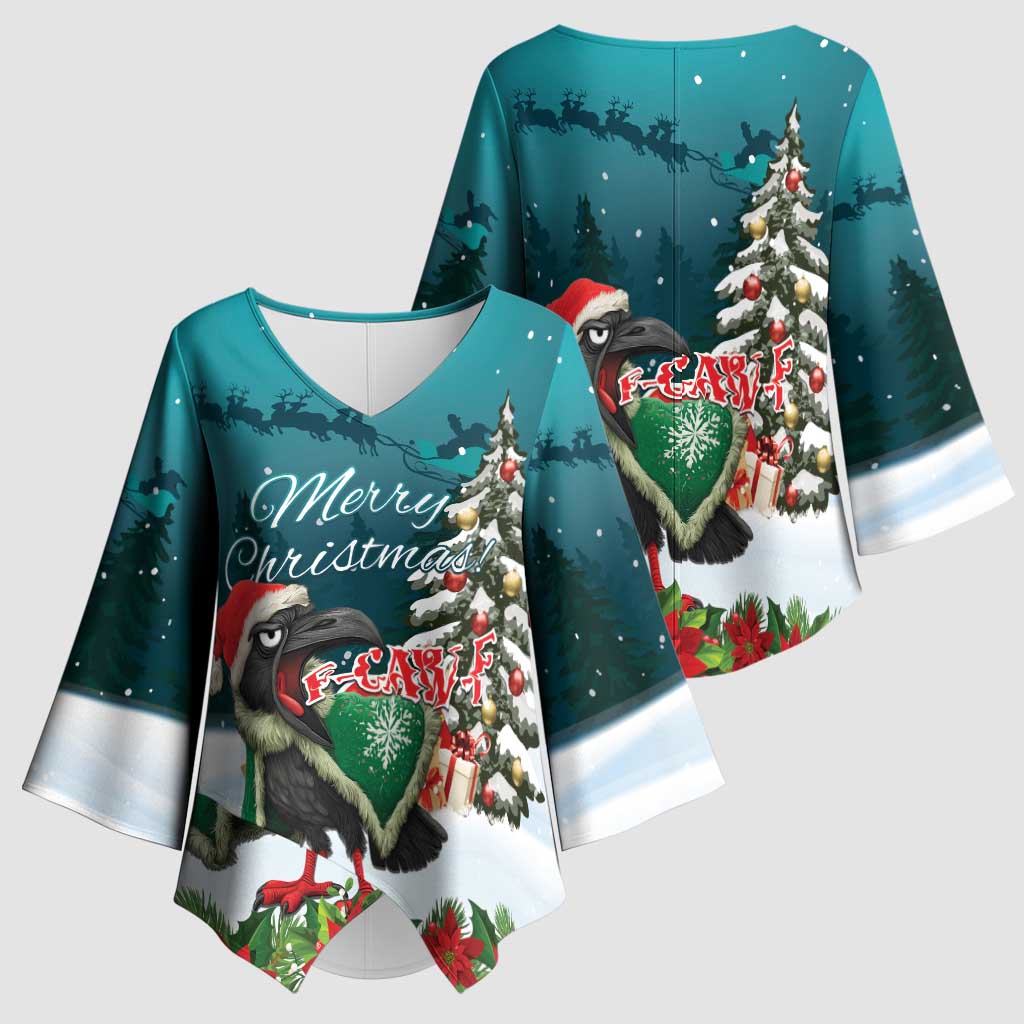 F Caw F Raven Santa Kimono Sleeve Blouse Funny Christmas - Wonder Print Shop