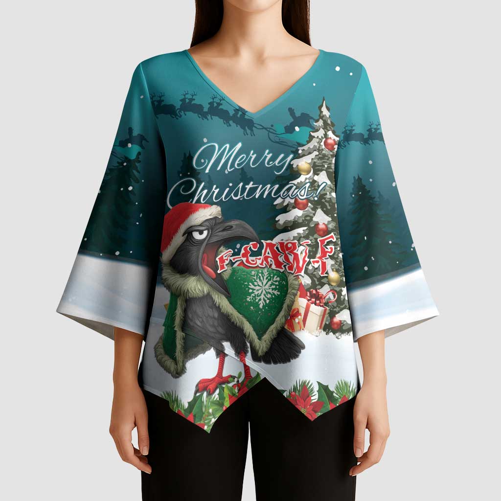 F Caw F Raven Santa Kimono Sleeve Blouse Funny Christmas - Wonder Print Shop