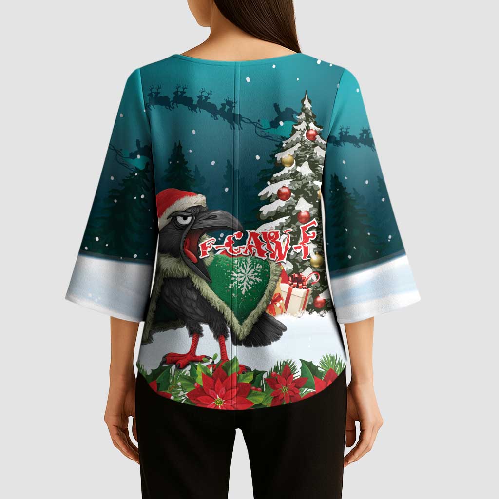 F Caw F Raven Santa Kimono Sleeve Blouse Funny Christmas - Wonder Print Shop