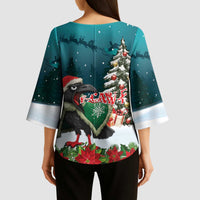 F Caw F Raven Santa Kimono Sleeve Blouse Funny Christmas - Wonder Print Shop