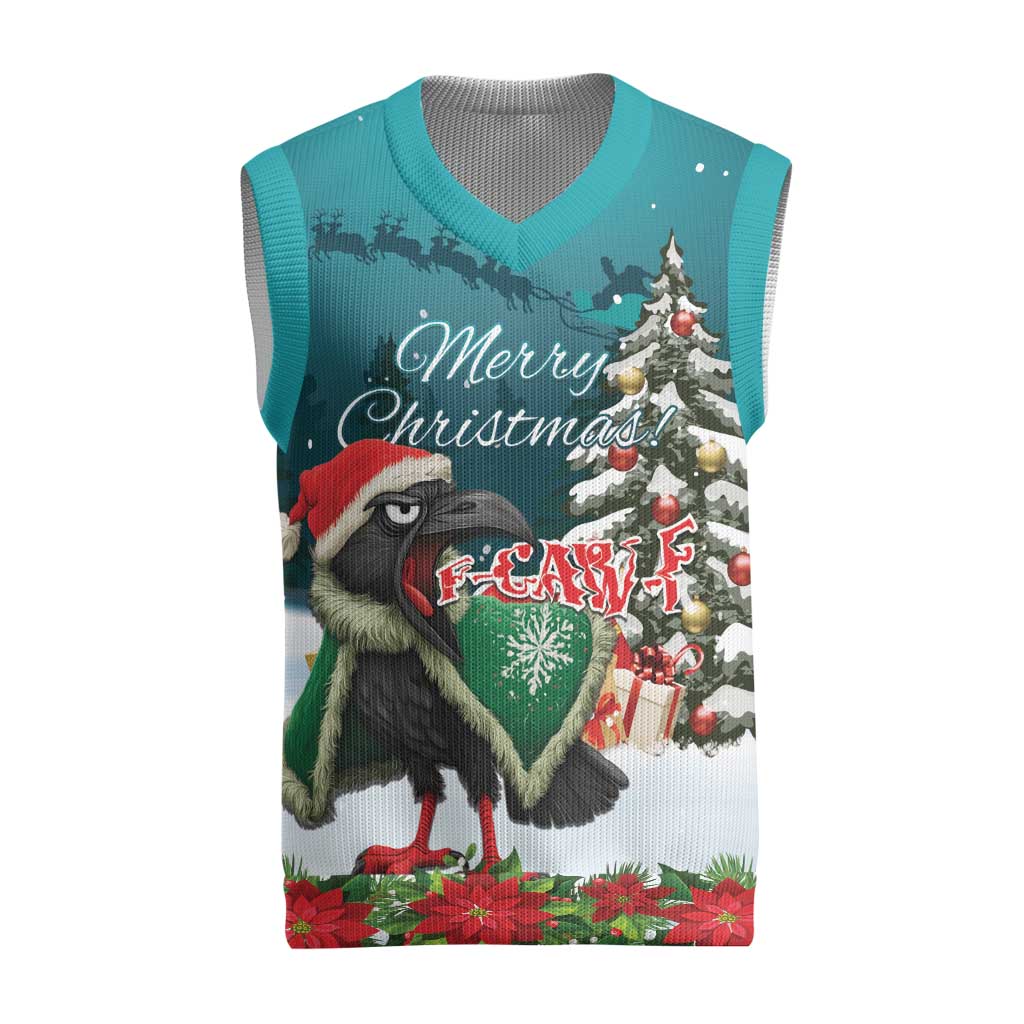 F Caw F Raven Santa Christmas Knitted V-Neck Vest Funny Christmas - Wonder Print Shop