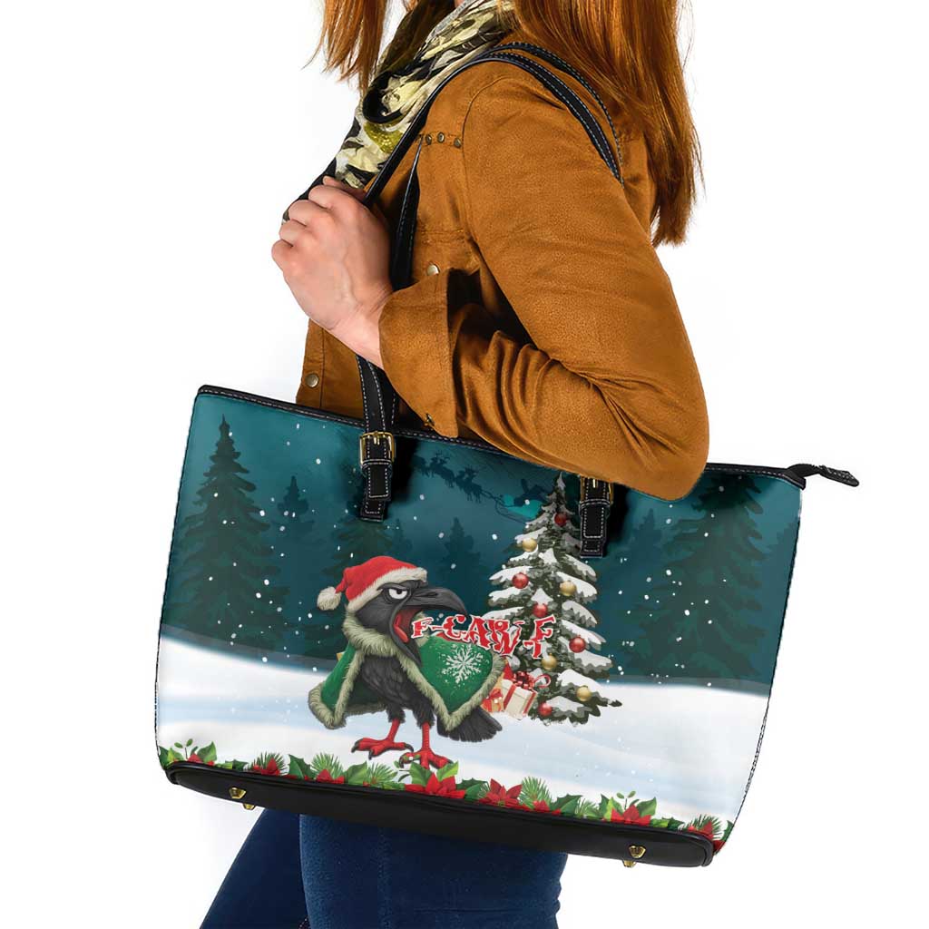 F Caw F Raven Santa Leather Tote Bag Funny Christmas - Wonder Print Shop