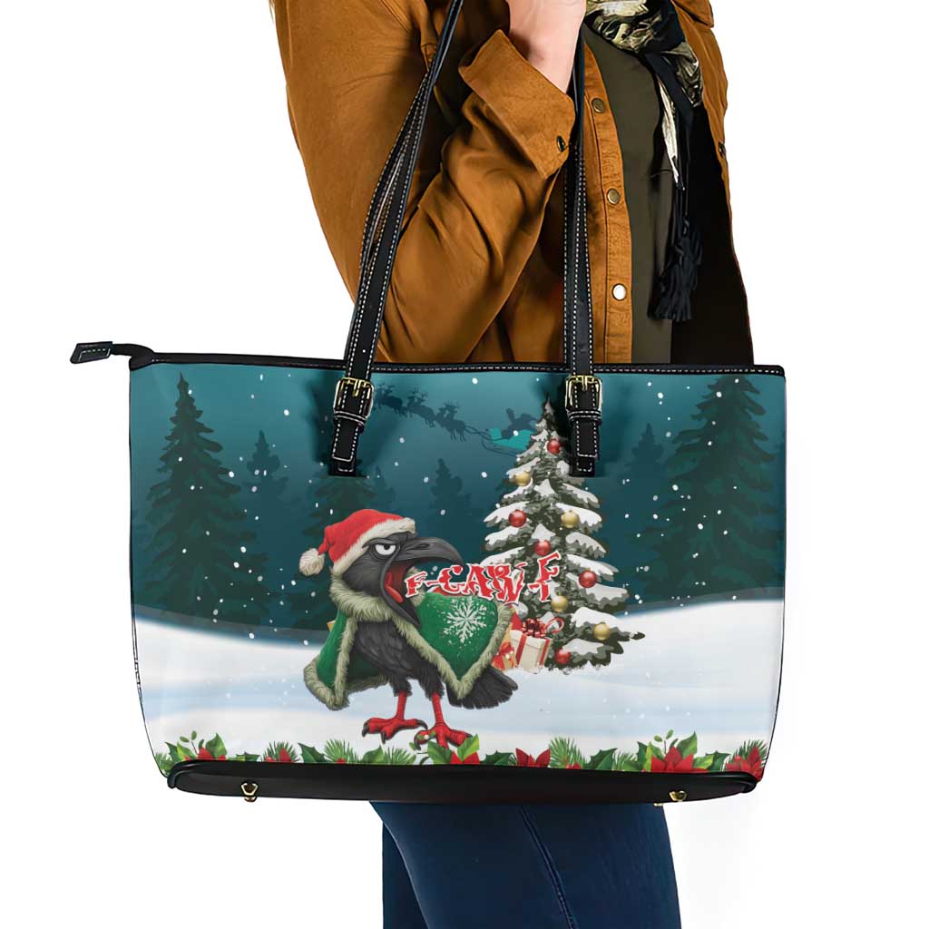 F Caw F Raven Santa Leather Tote Bag Funny Christmas - Wonder Print Shop
