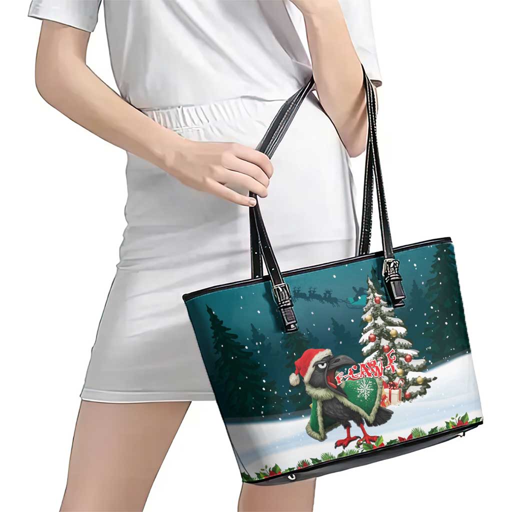 F Caw F Raven Santa Leather Tote Bag Funny Christmas - Wonder Print Shop