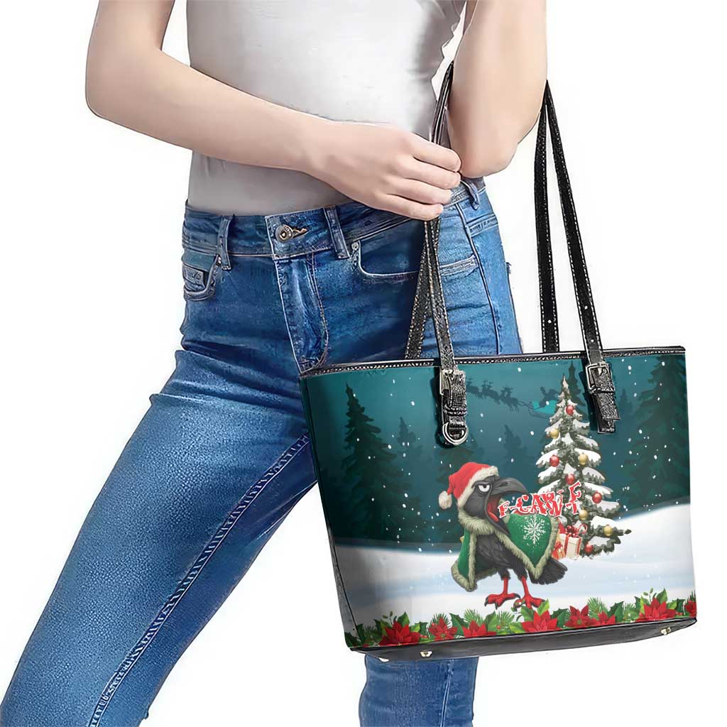F Caw F Raven Santa Leather Tote Bag Funny Christmas - Wonder Print Shop