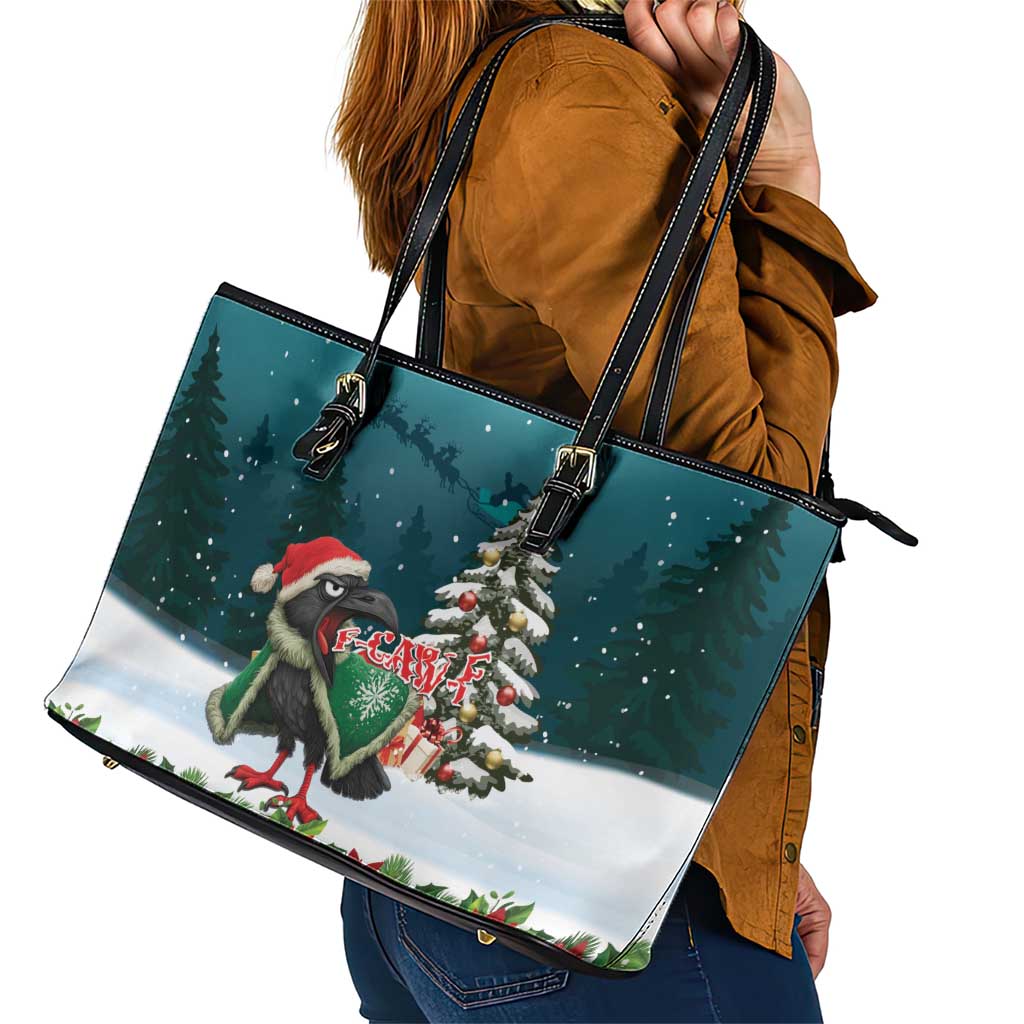 F Caw F Raven Santa Leather Tote Bag Funny Christmas - Wonder Print Shop