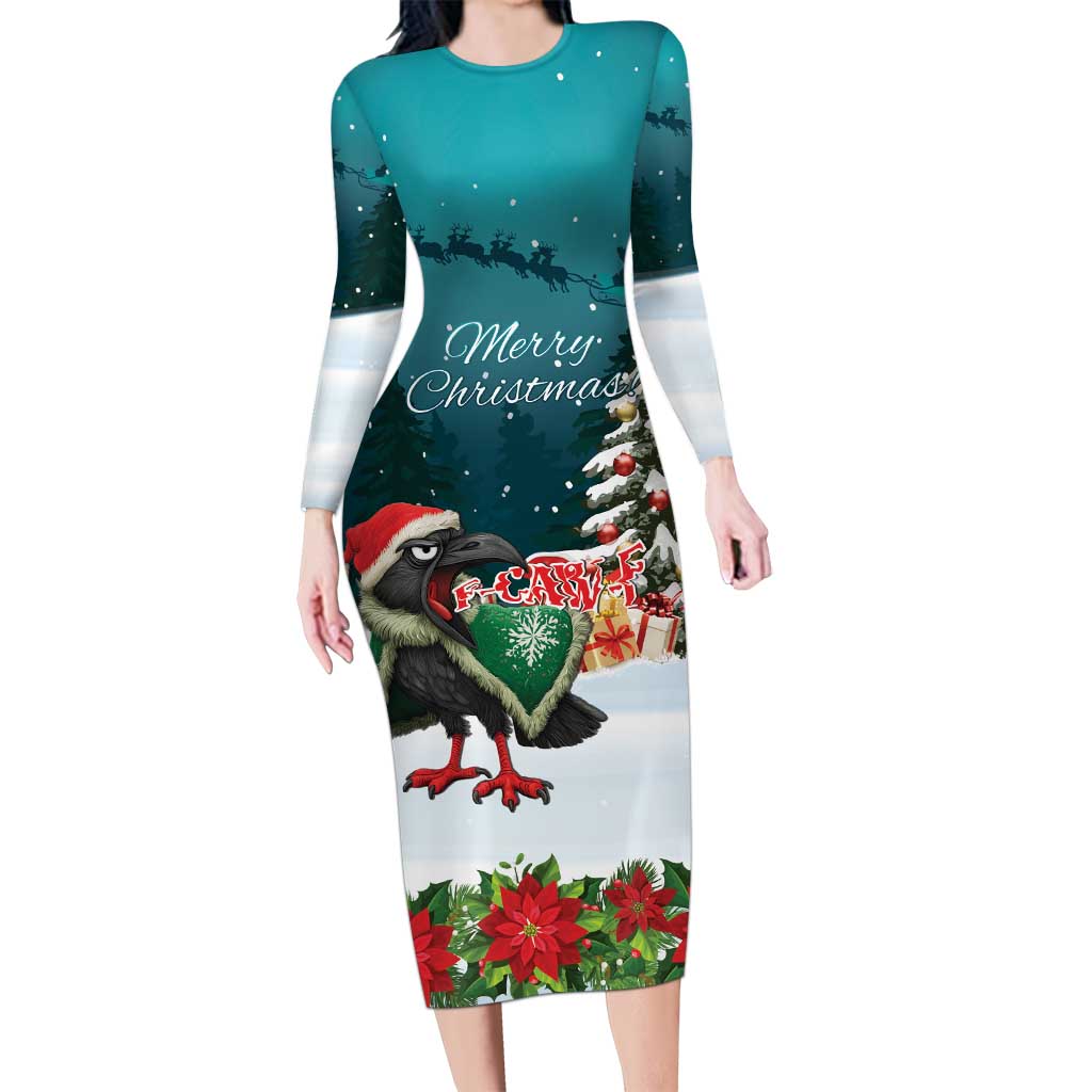 F Caw F Raven Santa Long Sleeve Bodycon Dress Funny Christmas - Wonder Print Shop