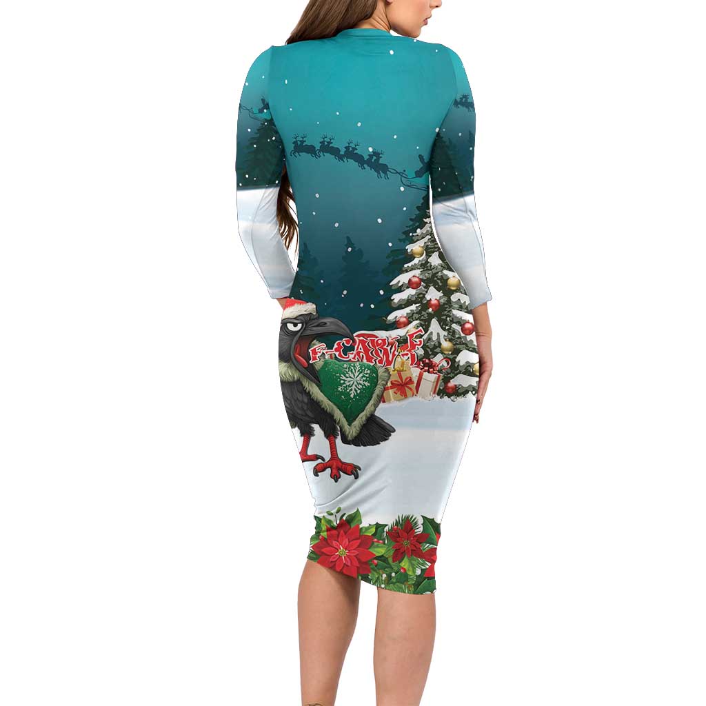 F Caw F Raven Santa Long Sleeve Bodycon Dress Funny Christmas - Wonder Print Shop
