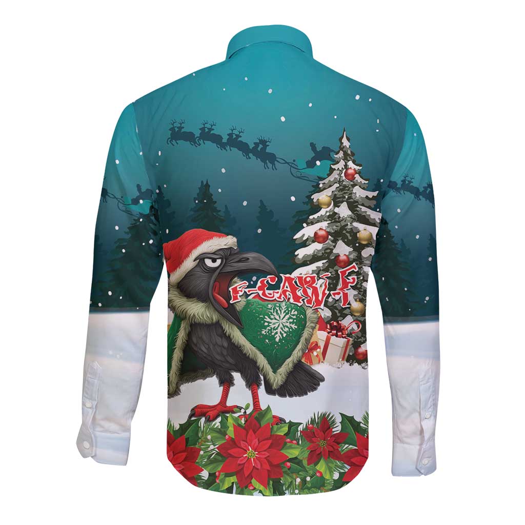 F Caw F Raven Santa Long Sleeve Button Shirt Funny Christmas - Wonder Print Shop