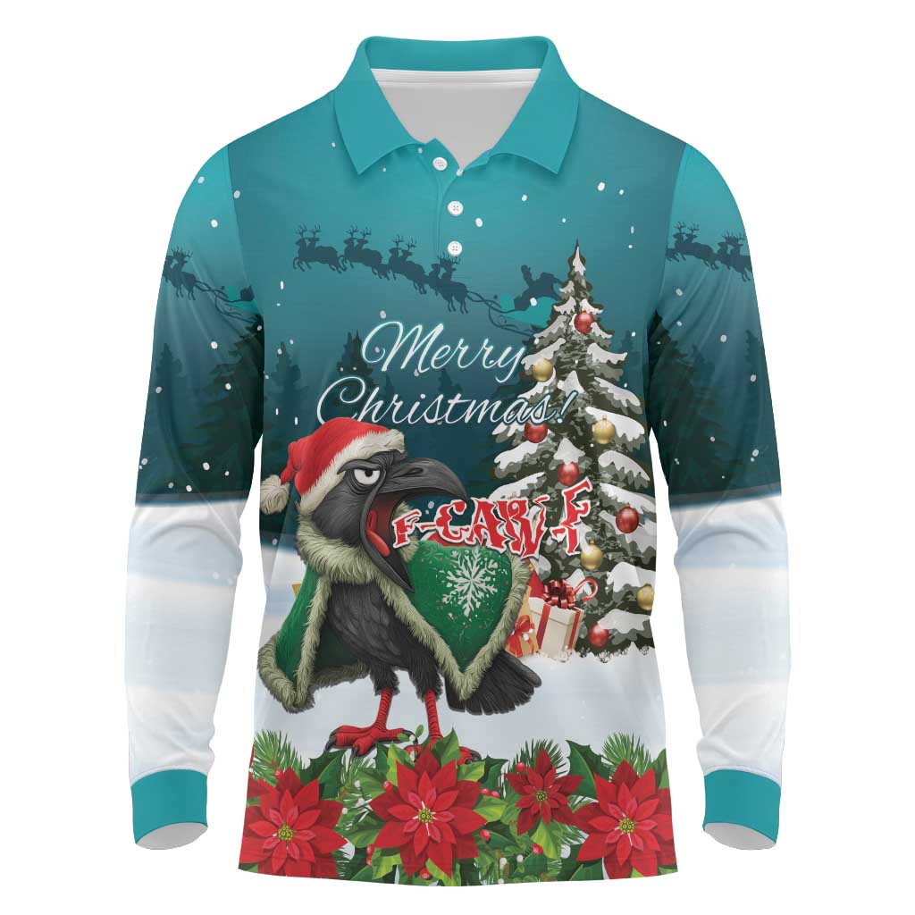 F Caw F Raven Santa Long Sleeve Polo Shirt Funny Christmas - Wonder Print Shop