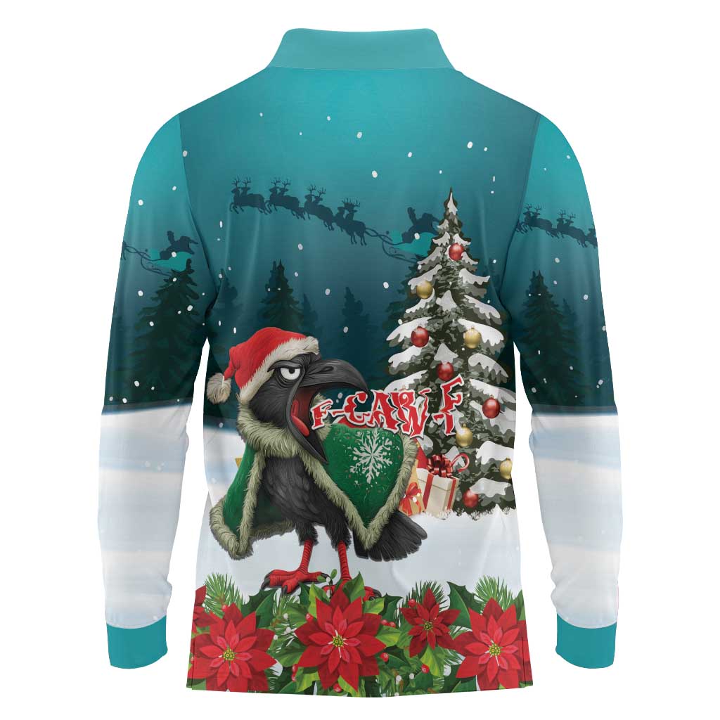 F Caw F Raven Santa Long Sleeve Polo Shirt Funny Christmas - Wonder Print Shop