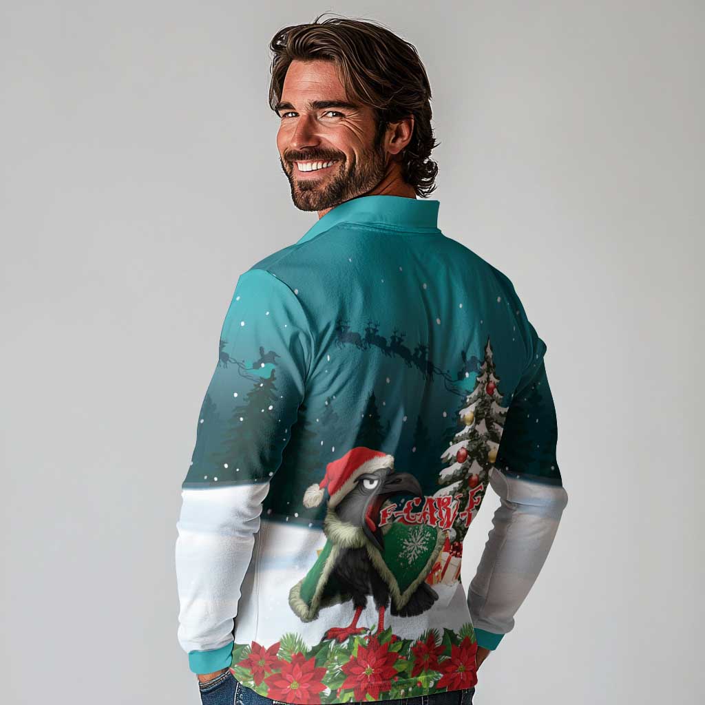 F Caw F Raven Santa Long Sleeve Polo Shirt Funny Christmas - Wonder Print Shop