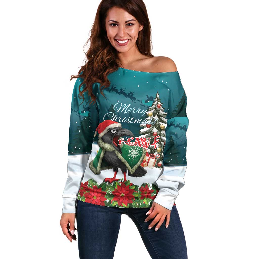 F Caw F Raven Santa Off Shoulder Sweater Funny Christmas - Wonder Print Shop