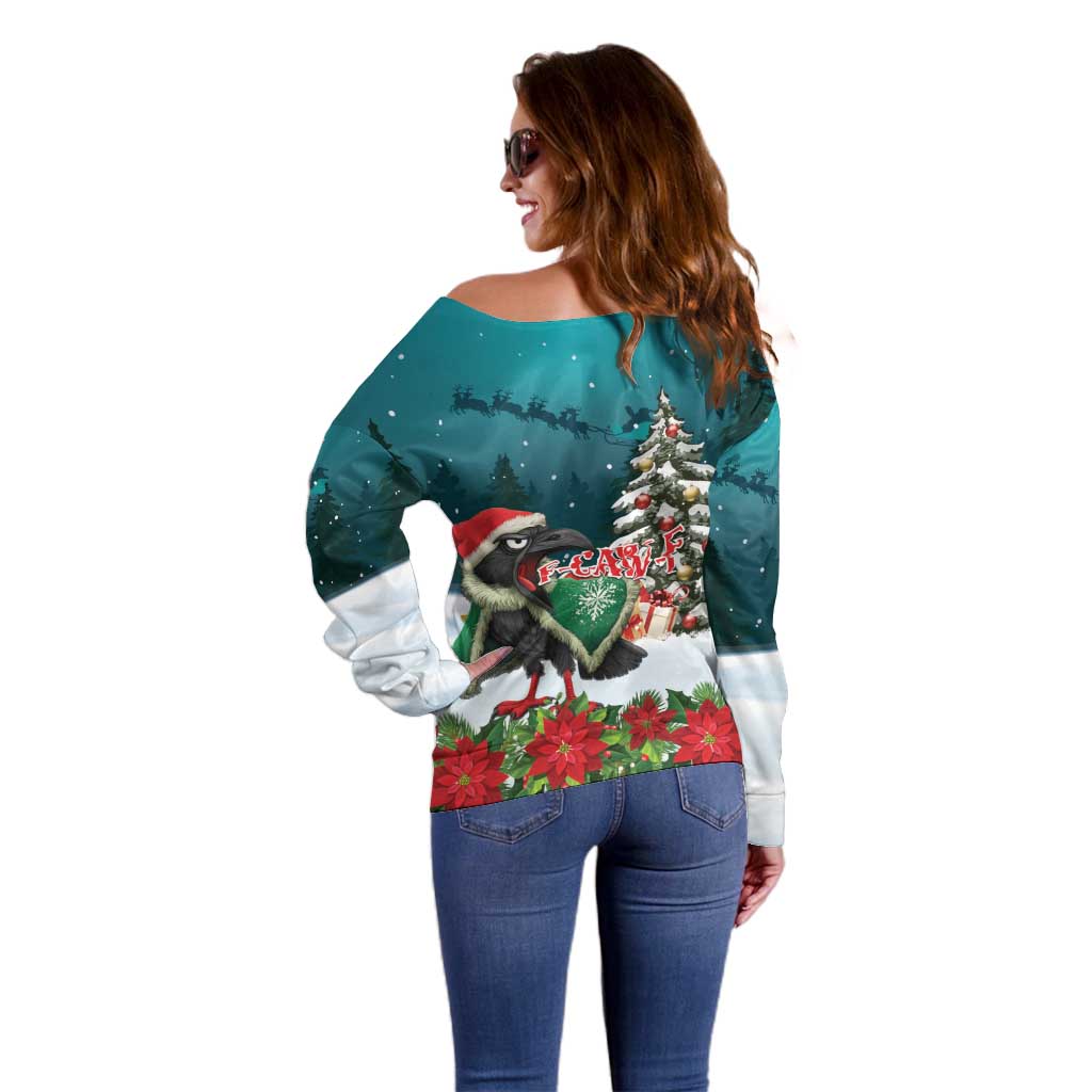 F Caw F Raven Santa Off Shoulder Sweater Funny Christmas - Wonder Print Shop