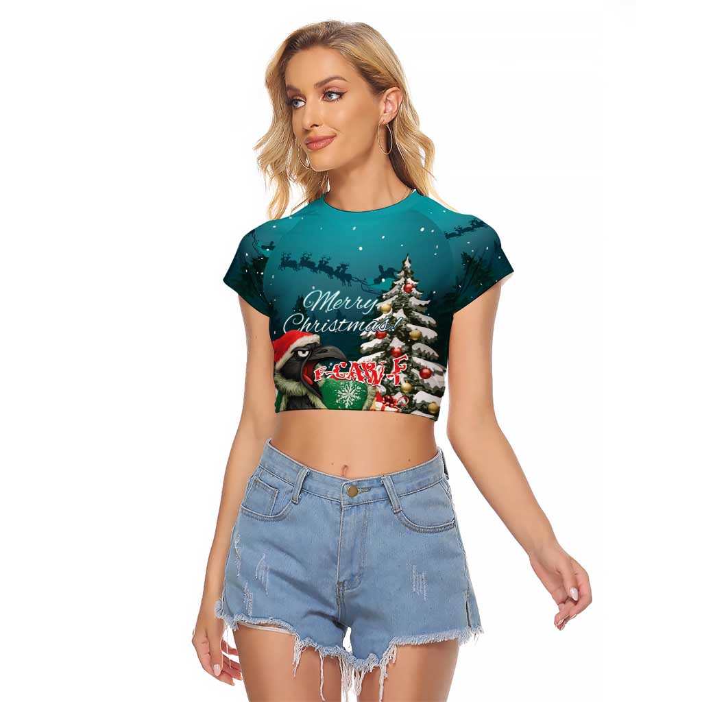 F Caw F Raven Santa Raglan Cropped T Shirt Funny Christmas - Wonder Print Shop