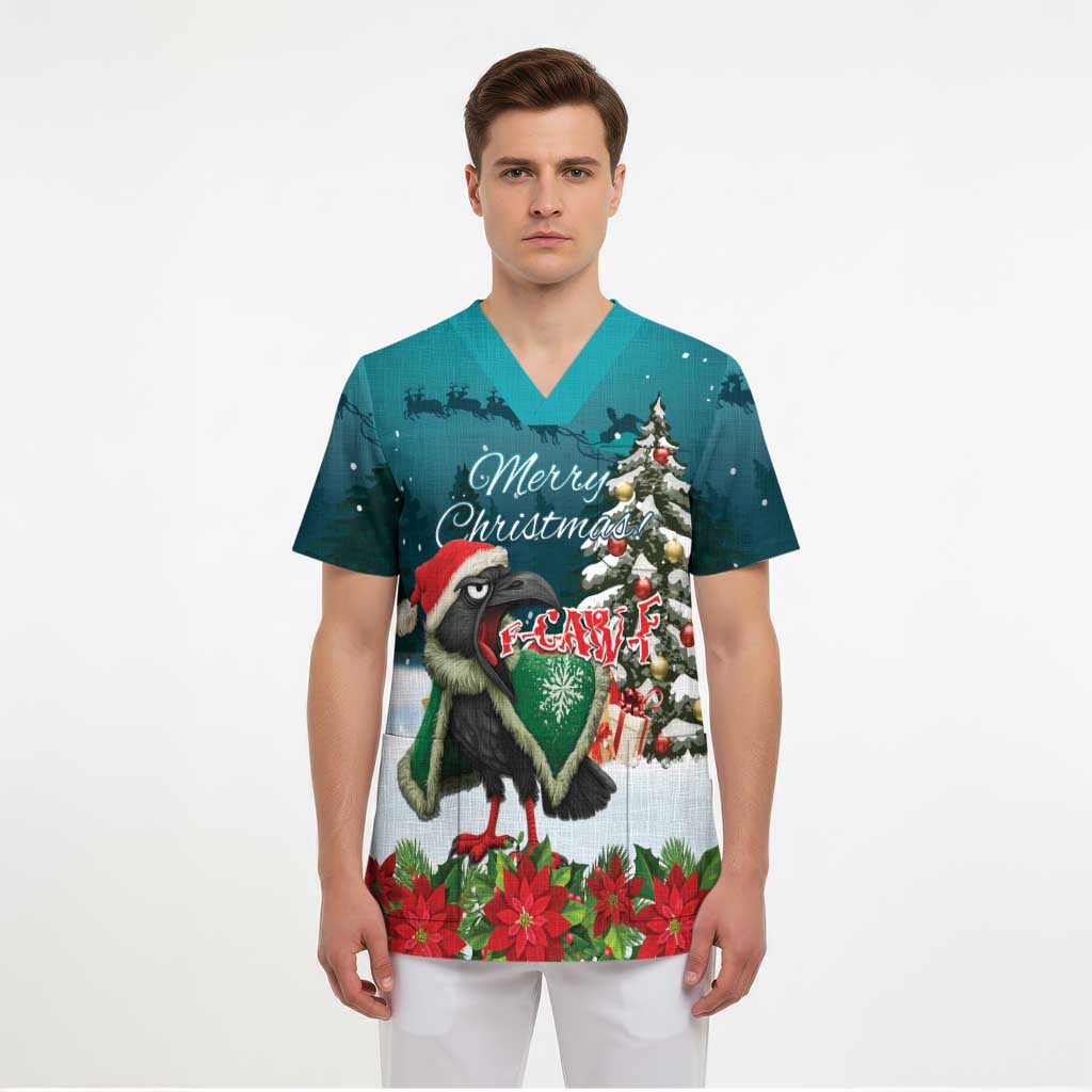 F Caw F Raven Santa Scrub Top Funny Christmas - Wonder Print Shop
