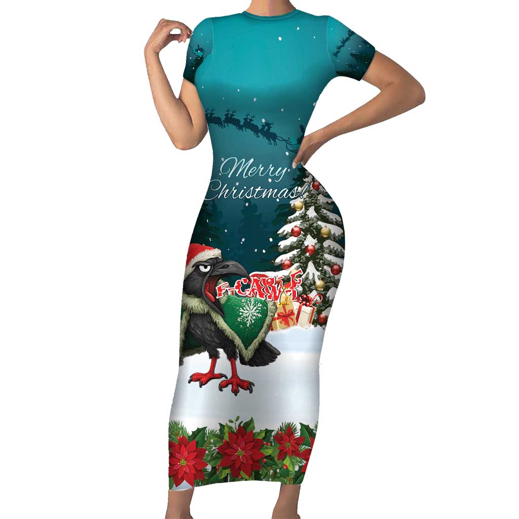 F Caw F Raven Santa Short Sleeve Bodycon Dress Funny Christmas - Wonder Print Shop