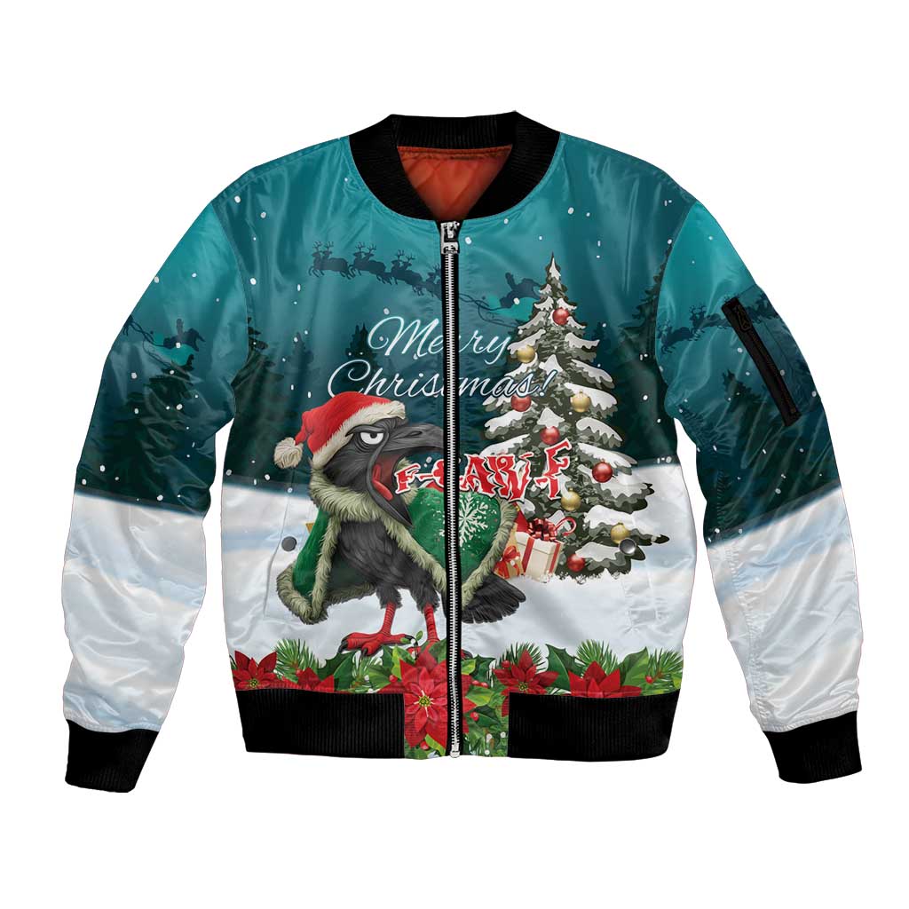F Caw F Raven Santa Sleeve Zip Bomber Jacket Funny Christmas - Wonder Print Shop